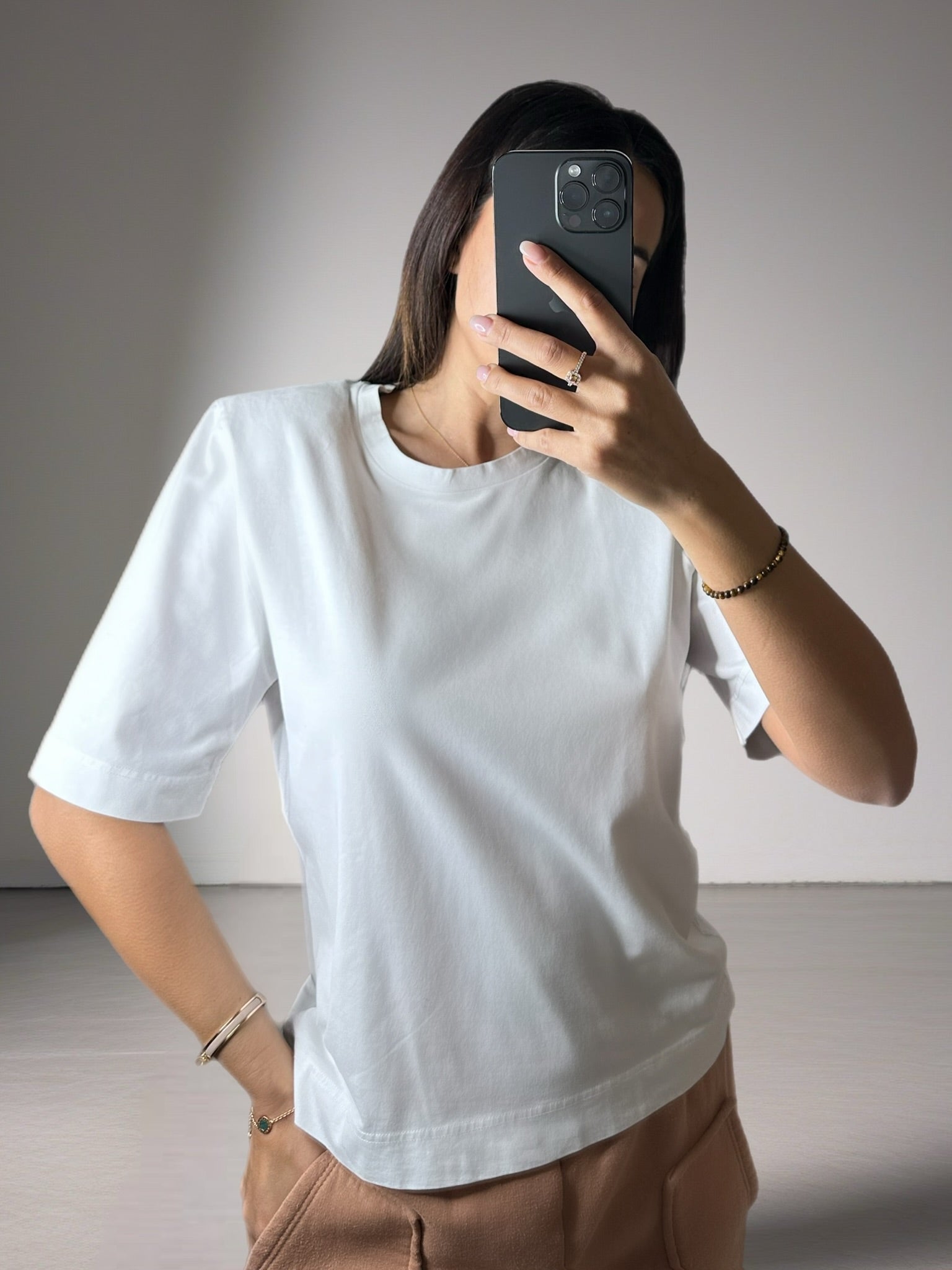 T-Shirt Cotone Spalline E Manica Americana