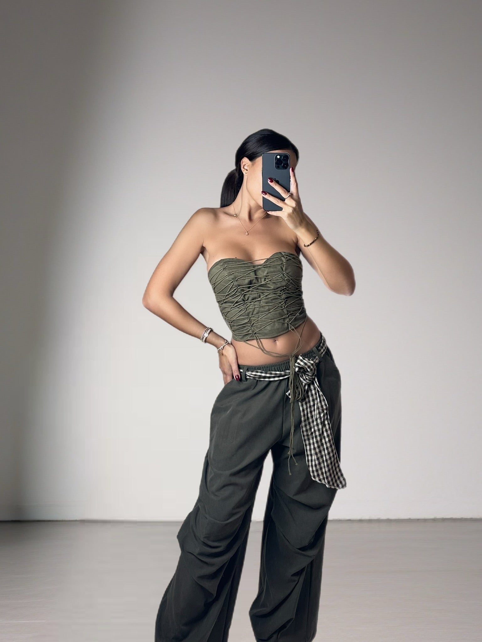 TOP LACCIO INCROCIO OLIVA