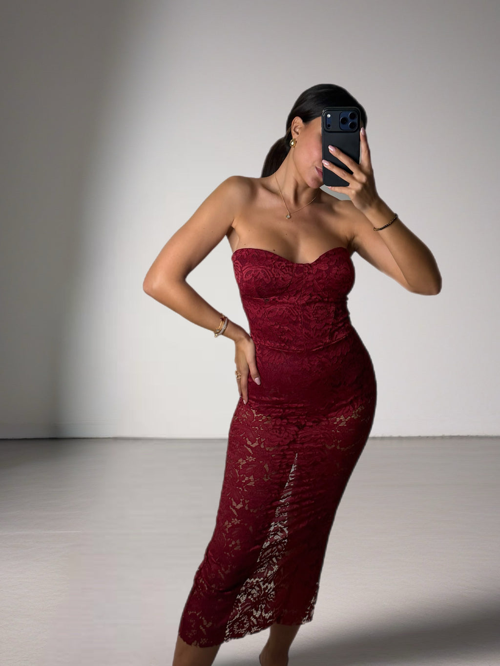 Tubino Rosso Scuro Pizzo