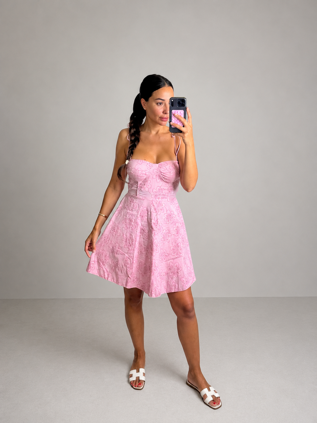 Abito Midi Romance Rosa Corto