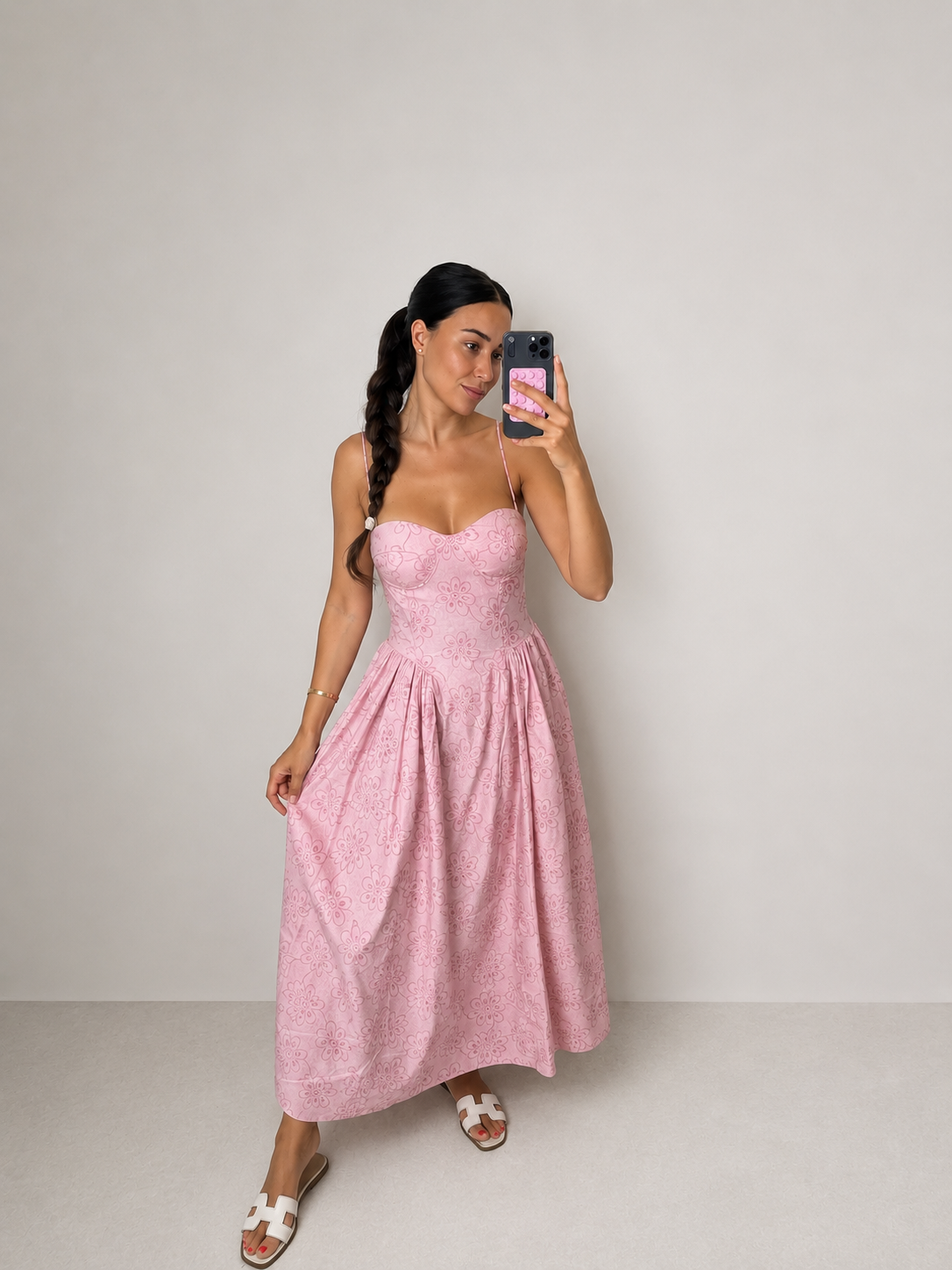 Abito Midi Romance Rosa Lungo